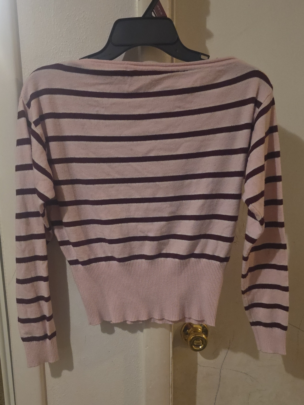 Faded Rose Pink Sweater with Dark Purple Stripes